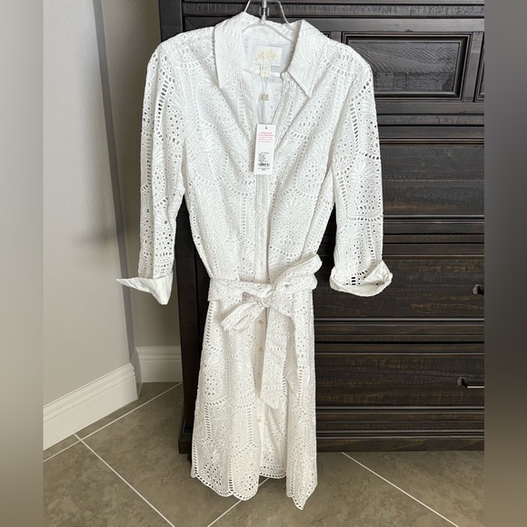NWT Lilly Pulitzer White Long Sleeve Eyelet Dress - Picture 6 of 8
